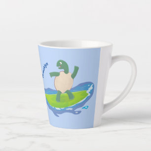 Tasse Latte Drôle tortue vague de surf dessin animé