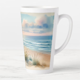 Tasse Latte Dunes côtières pastel à l'aquarelle