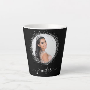Tasse Latte Écriture de nom de parties scintillant en argent n