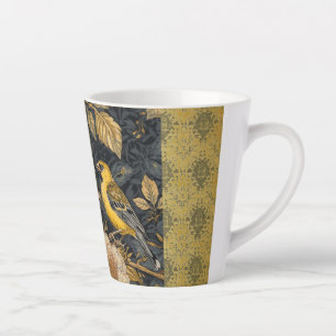 Tasse Latte Écureuil et Canari Jaune avec Motif Fleurs