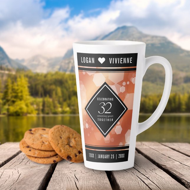 Tasse Latte Élégant 32e Anniversaire de Mariage Bronze (Créateur téléchargé)