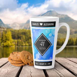 Tasse Latte Élégant 41ème anniversaire Mariage de Topaz Bleu