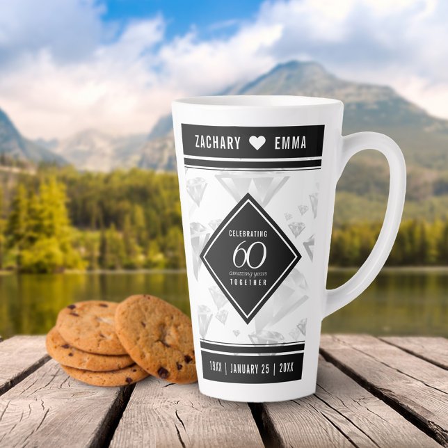 Tasse Latte Élégant 60e anniversaire de Mariage de diamant (Créateur téléchargé)