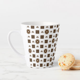 Tasse Latte Elégant blanc et Brown Motif À damiers