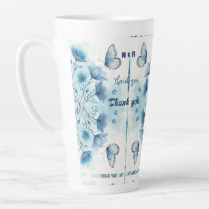 Tasse Latte Elégant bleu floral & papillon personnalisé