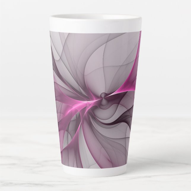 Tasse Latte Elégant Chaos Moderne Abstrait rose Fractal Art (Devant)