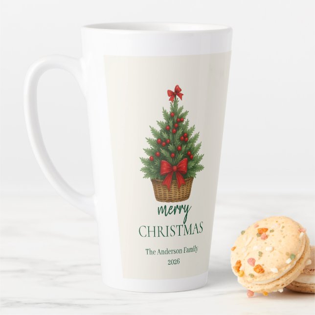 Tasse Latte Elegant Christmas Tree – Red Ribbon  (En situation)