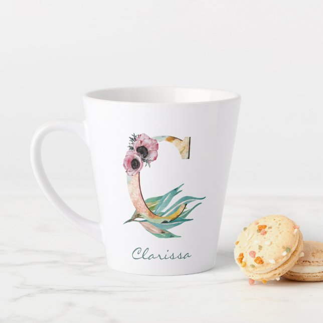 Tasse Latte Élégant feuillage flou C aquarelle (En situation)