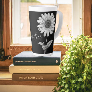 Tasse Latte Élégant floral noir et blanc