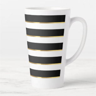 Tasse Latte Elégant Grille Noir Blanc