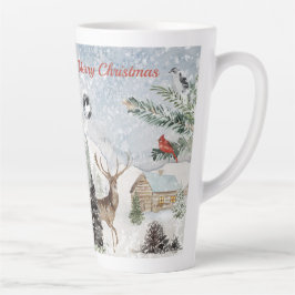 Tasse Latte Élégant hiver neige Wonderland Red Cardinal