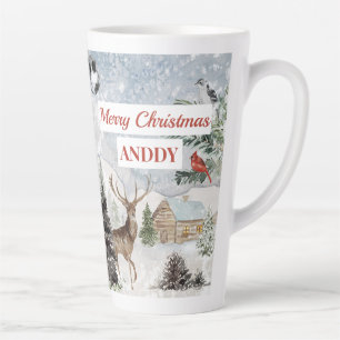 Tasse Latte Elégant hiver neigeux Joyeux Noël Cardinal Rouge