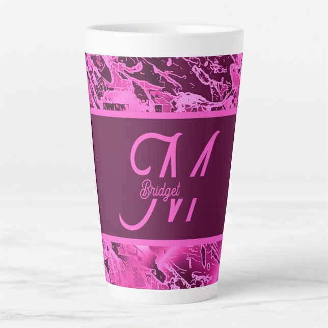 Tasse Latte Élégant marbre rose audacieux Monogramme Typograph (Devant)