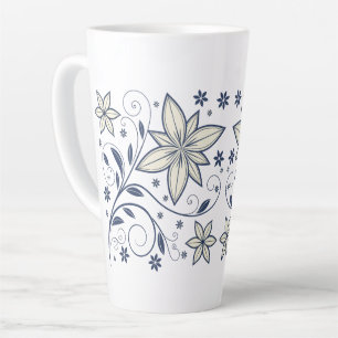 Tasse Latte Élégant modèle floral bleu marine