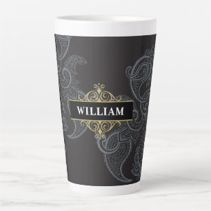 Tasse Latte Élégant monogramme de Paisley noir doré