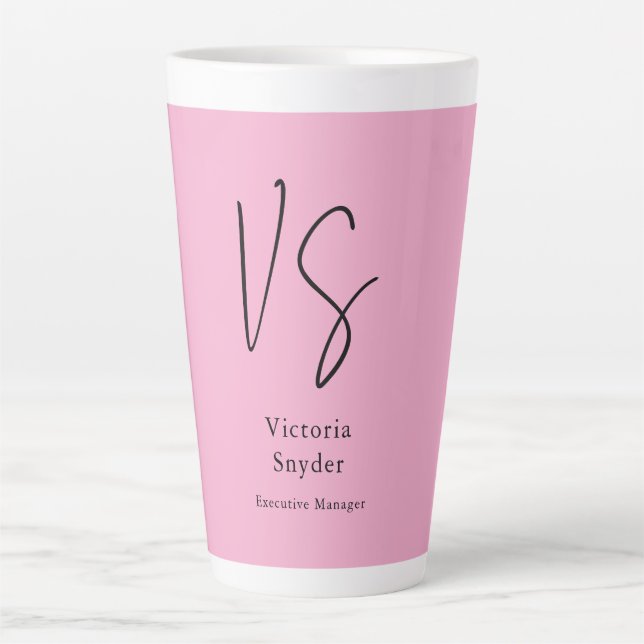 Tasse Latte Élégant Monogramme Professionnel Rose clair (Devant)