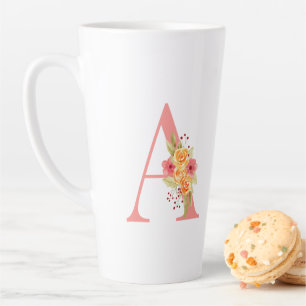 Tasse Latte Élégant Monogramme rose et orange A