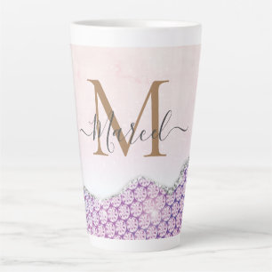 Tasse Latte Élégant Monogramme Rose Parties scintillant rose l