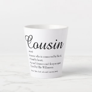 Tasse Latte Élégant noir et blanc Script Cousin Définition