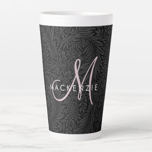Tasse Latte Élégant noir flou rose Script Monogramme (Devant)