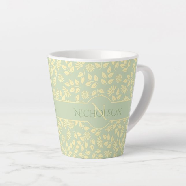 Tasse Latte Élégant nom de monogramme Motif feuille Pastel ver (Angle droit)