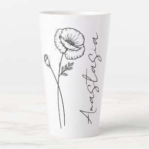 Tasse Latte Élégant nom de script Poppy August Birth Flower