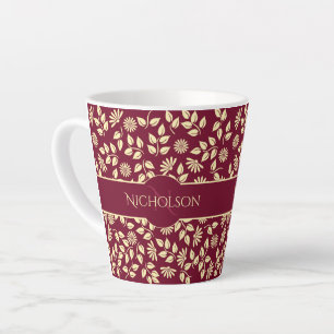 Tasse Latte Élégant nom Monogramme Feuille Motif de marguerite