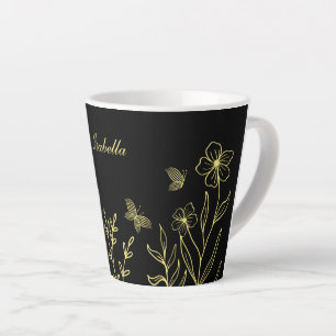 Tasse Latte Élégant or floral noir romantique 