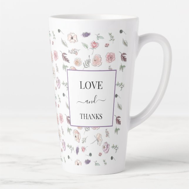 Tasse Latte Élégant plat moderne Botanique vert rose Merci (Droite)