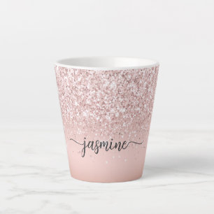 Tasse Latte Élégant Rose Rose Gold Parties scintillant Monogra