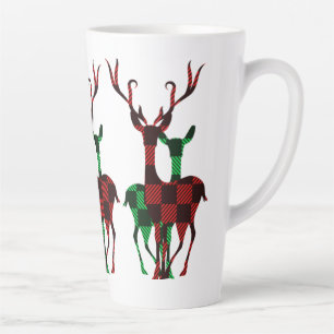 Tasse Latte Élégant rouge et vert Buffalo Plaid Reindeer Coupl
