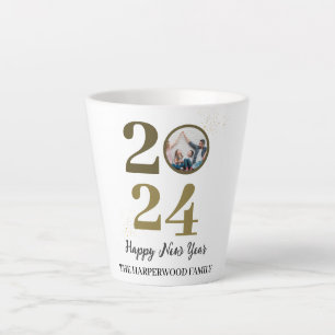 Tasse Latte Élégant Script branché Joyeux Nouvel An Une photo