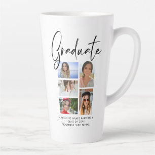 Tasse Latte Élégant Script Multi Photo Graduate