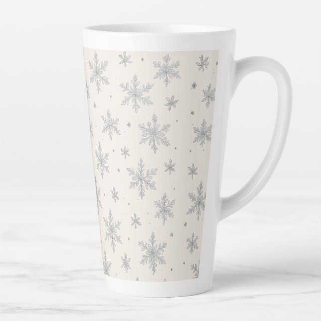 Tasse Latte Elegant Silver Snowflake | Winter Holiday  (Droite)