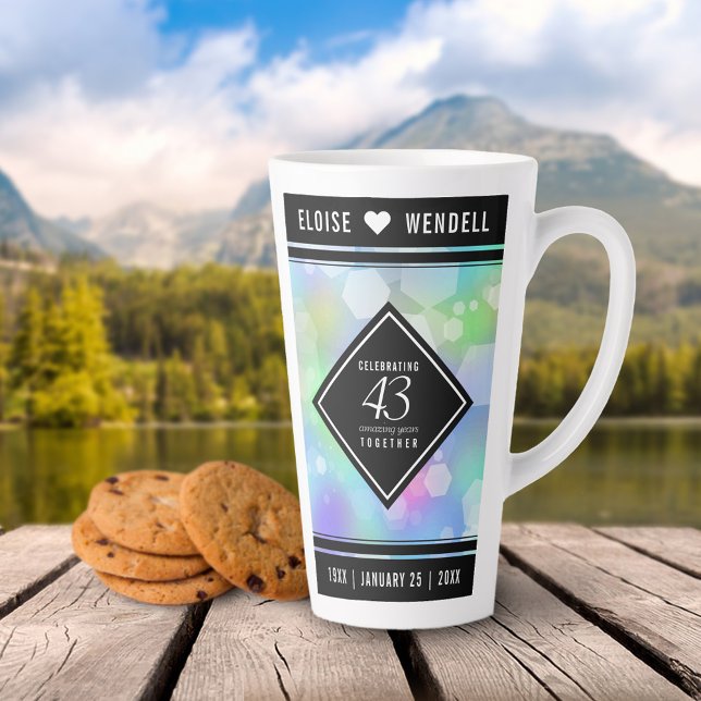 Tasse Latte Élégante 43ème anniversaire du Mariage Opal (43rd Opal Wedding Anniversary Tall Latte Mug Cover Photo. )