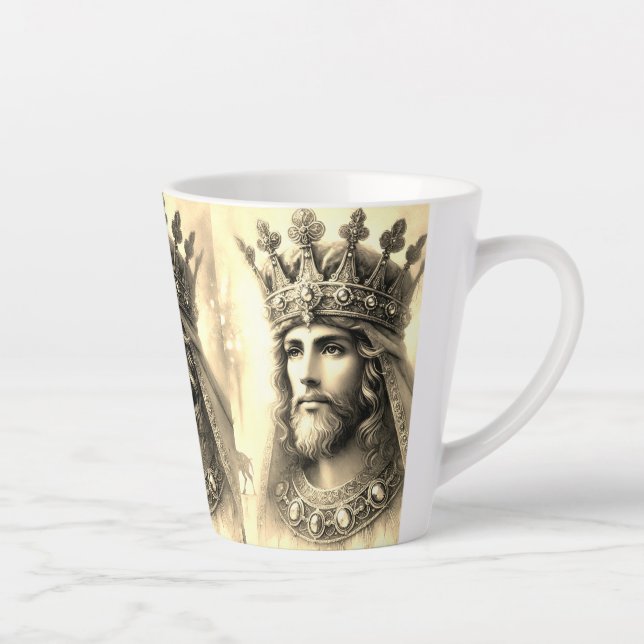 Tasse Latte Elégante aquarelle d'un roi sage (Droite)