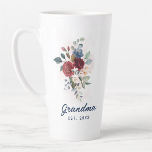 Tasse Latte Elégante aquarelle Floral Grandma personnalisée