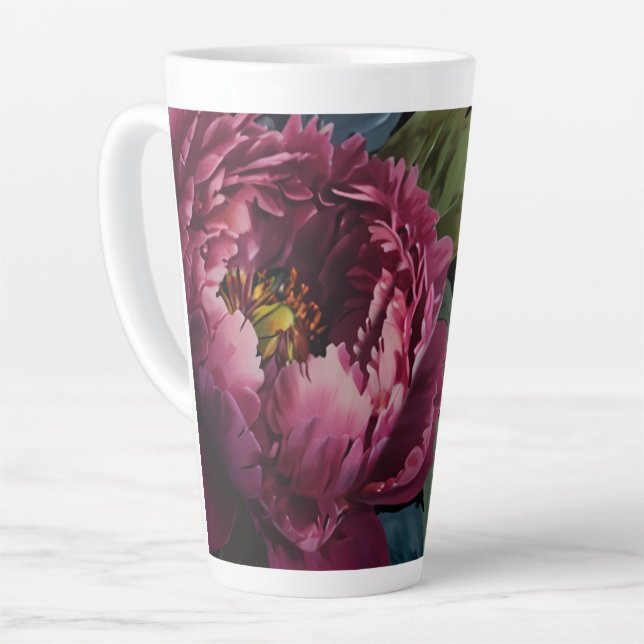 Tasse Latte Elégante aquarelle florale rose foncé (Angle gauche)