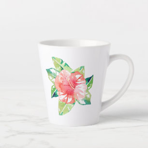 Tasse Latte Elégante aquarelle Hibiscus Tropical Floral