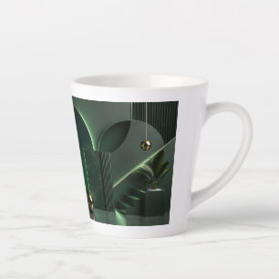 Tasse Latte Élégante art géométrique abstrait vert foncé et or