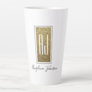 Tasse Latte Élégante Étincelle Or Paillettes Monogramme Nom
