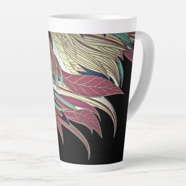 Tasse Latte Elégante feuille de plume abstrait noir turquoise  (Angle droit)