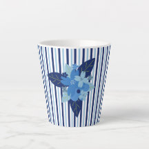 Élégantes rayures florales monochromatiques bleu