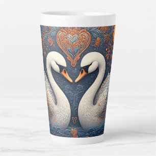Tasse Latte Élégants cygnes par motifs floraux ornés