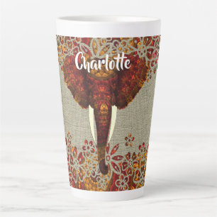 Tasse Latte Eléphant Orné Couleurs Rustiques Personnalisées