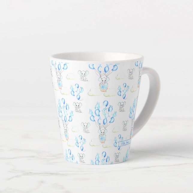 Tasse Latte Eléphants mignons Ballons & Nuages Baby Boy Motif (Angle droit)