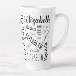 Tasse Latte Elizabeth Typographie Nom noir blanc