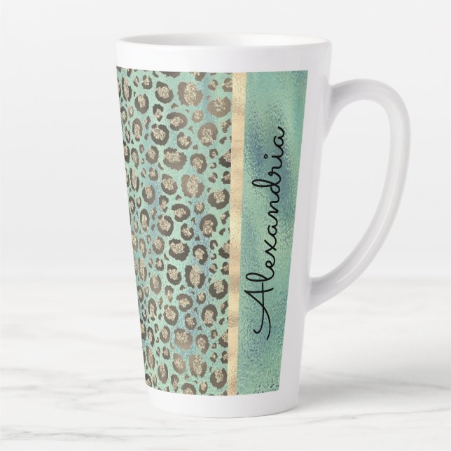 Tasse Latte Empreinte de léopard Glittery sur Vert brillant    (Droite)
