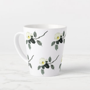 Tasse Latte encre blanche de camélia sumi et aquarelle japonai