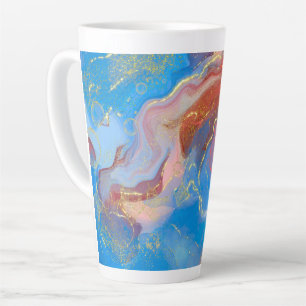 Tasse Latte Encre d'alcool marbré noir, bleu et or